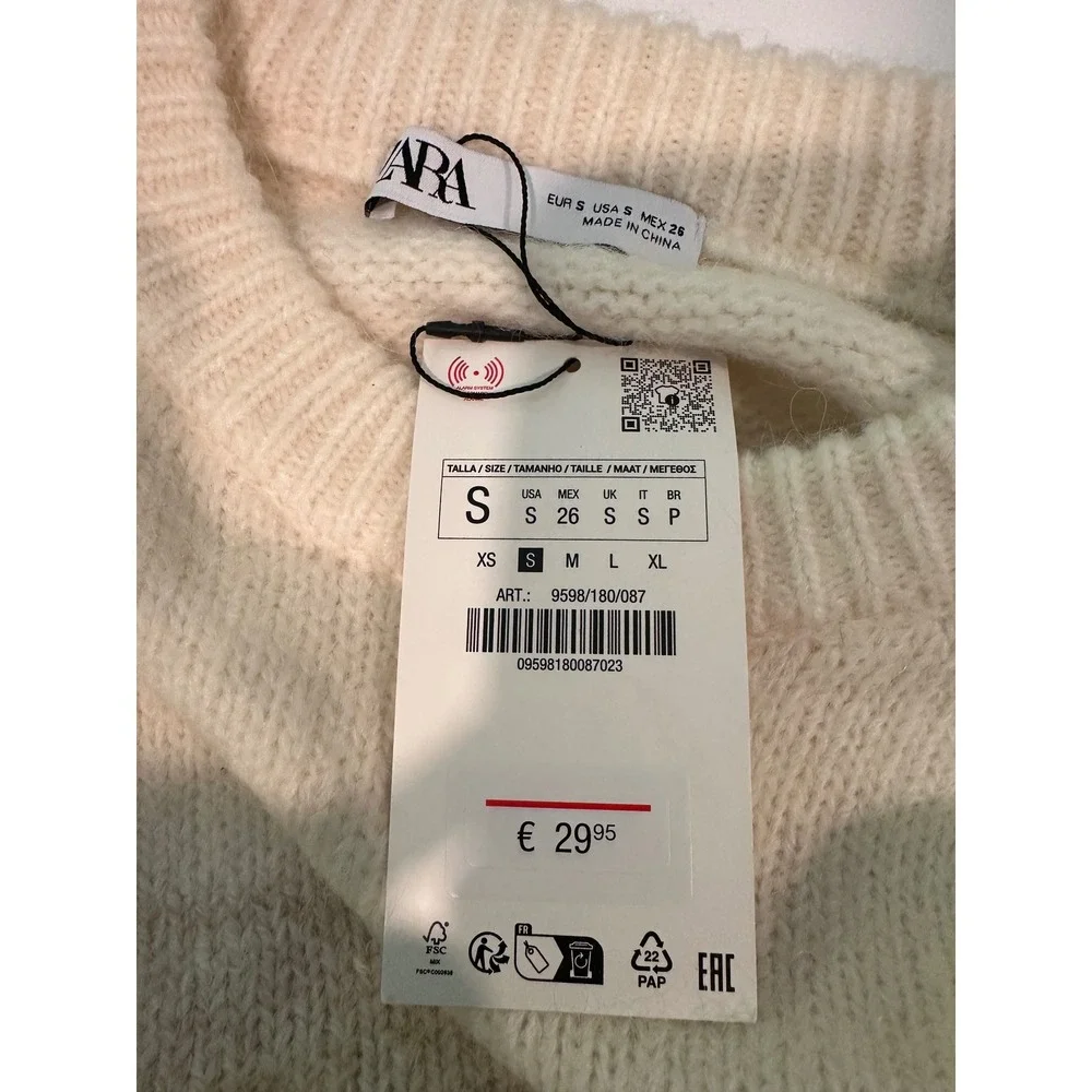 Zara Women Oversized Colorblock Knit Sweater Tunic Neutral Brown Beige Small NWT